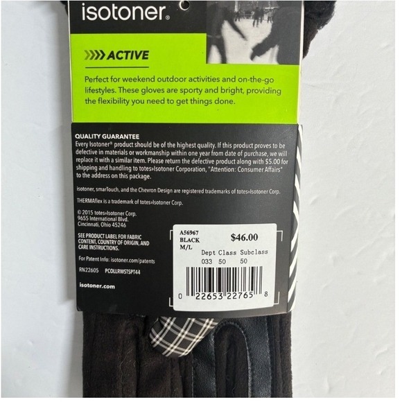 Isotoner Womens SmartTouch Plaid Active Gloves Black White M/L Winter Chic - Picture 6 of 7